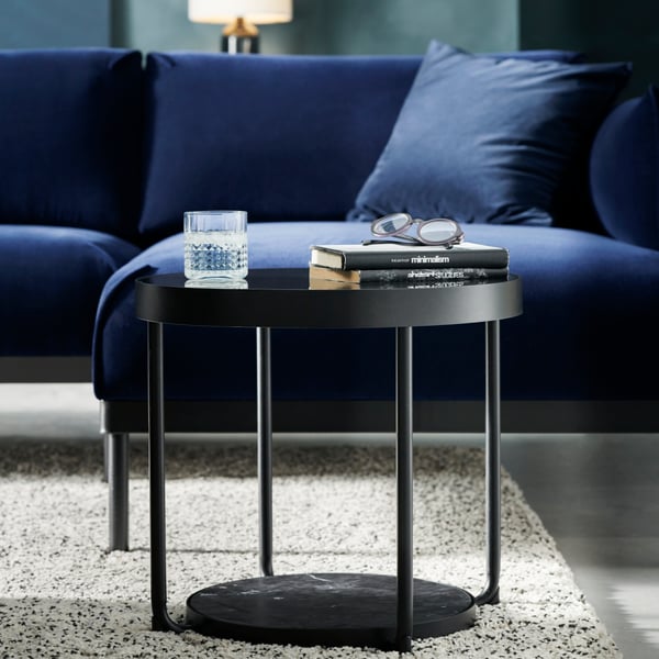An anthracite marble effect/black glass FRÖTORP side table