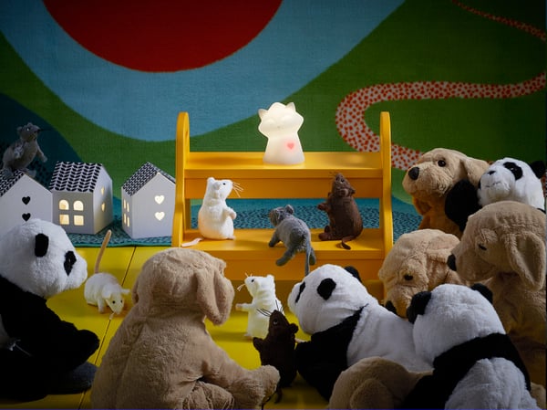 A group of animal soft toys.