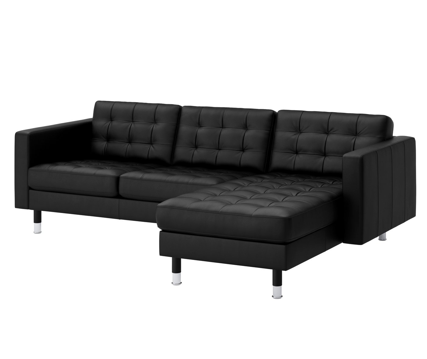 IKEA LANDSKRONA 3-sitssoffa, med schäslong/grann/bomstad svart/metall
