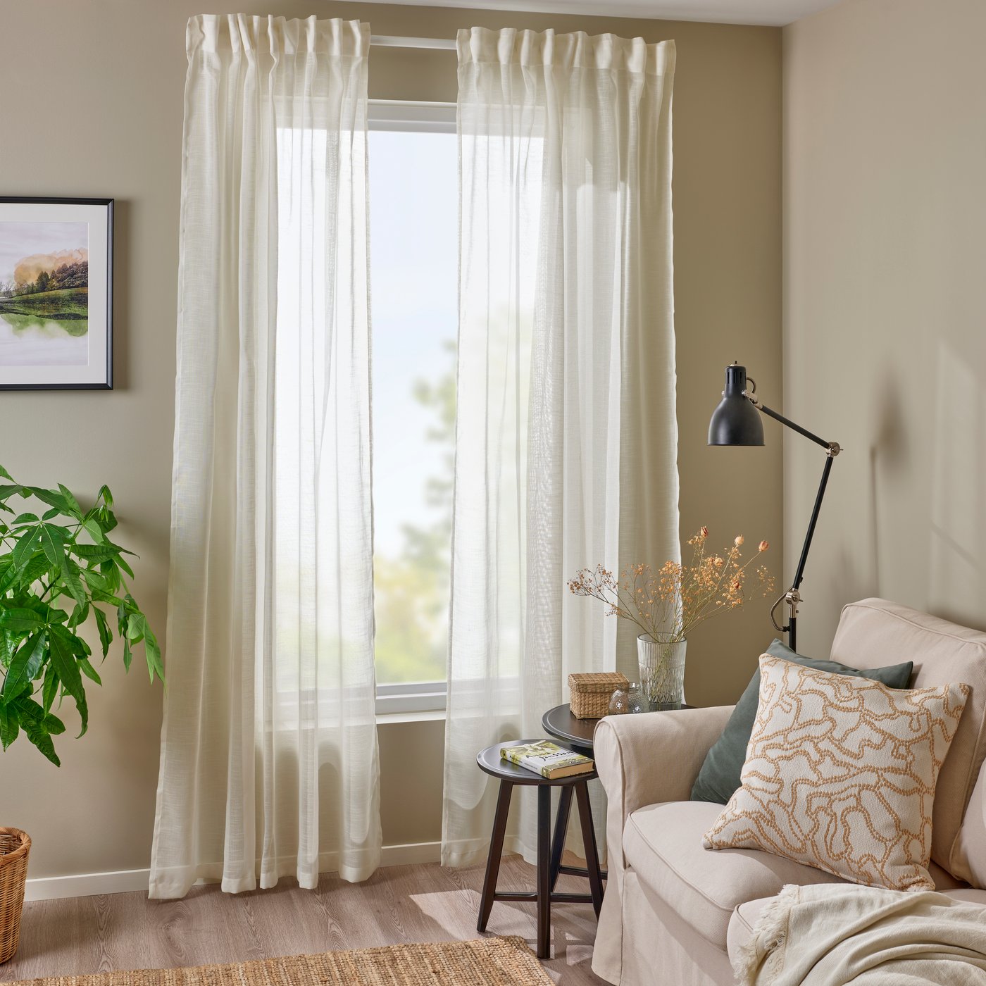 A white/with heading tape HÄLLEBRÄCKA sheer curtains, 1 pair
