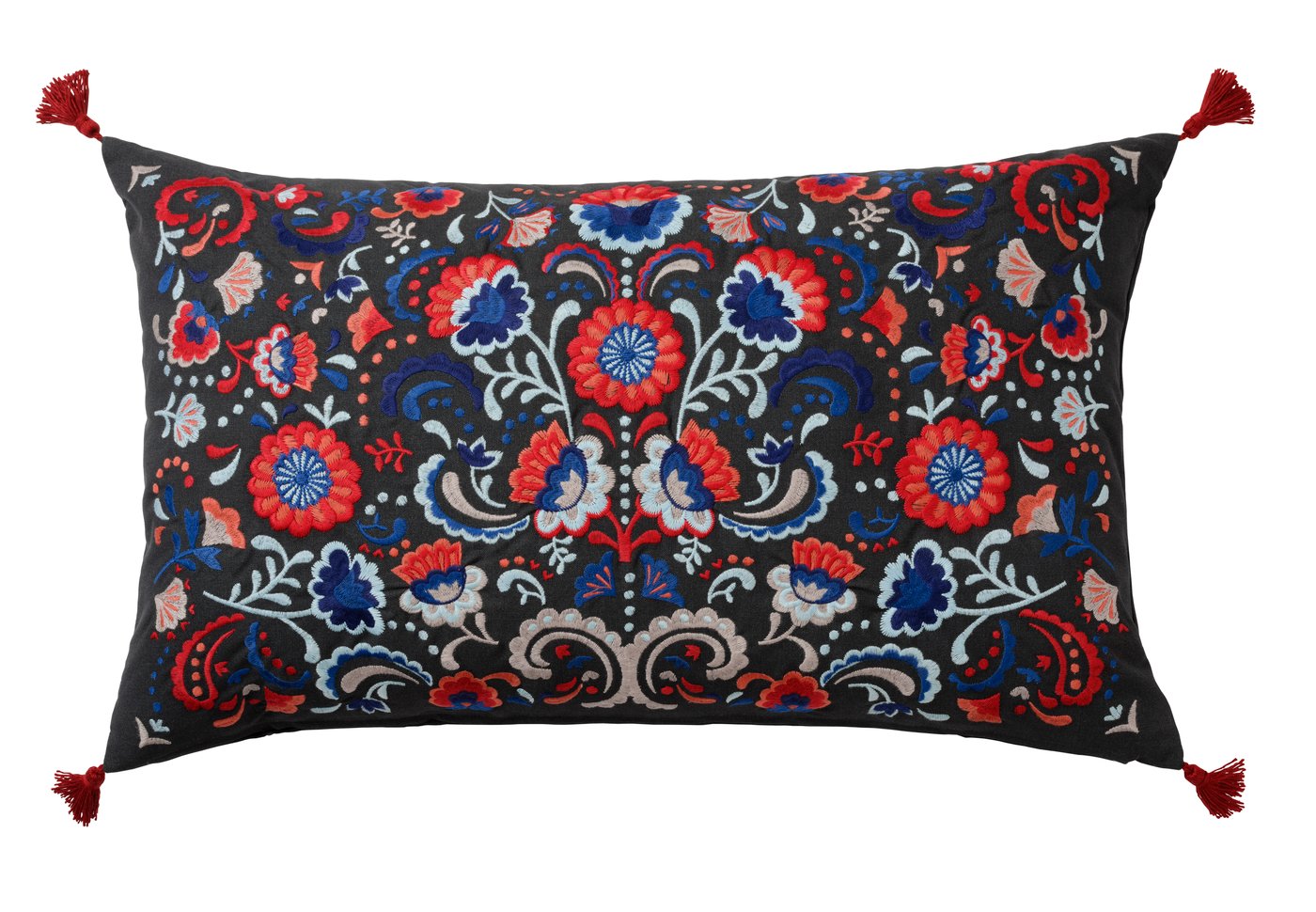 IKEA SKOGSKORN kudde, mörkgrå/flerfärgad, 40x65 cm