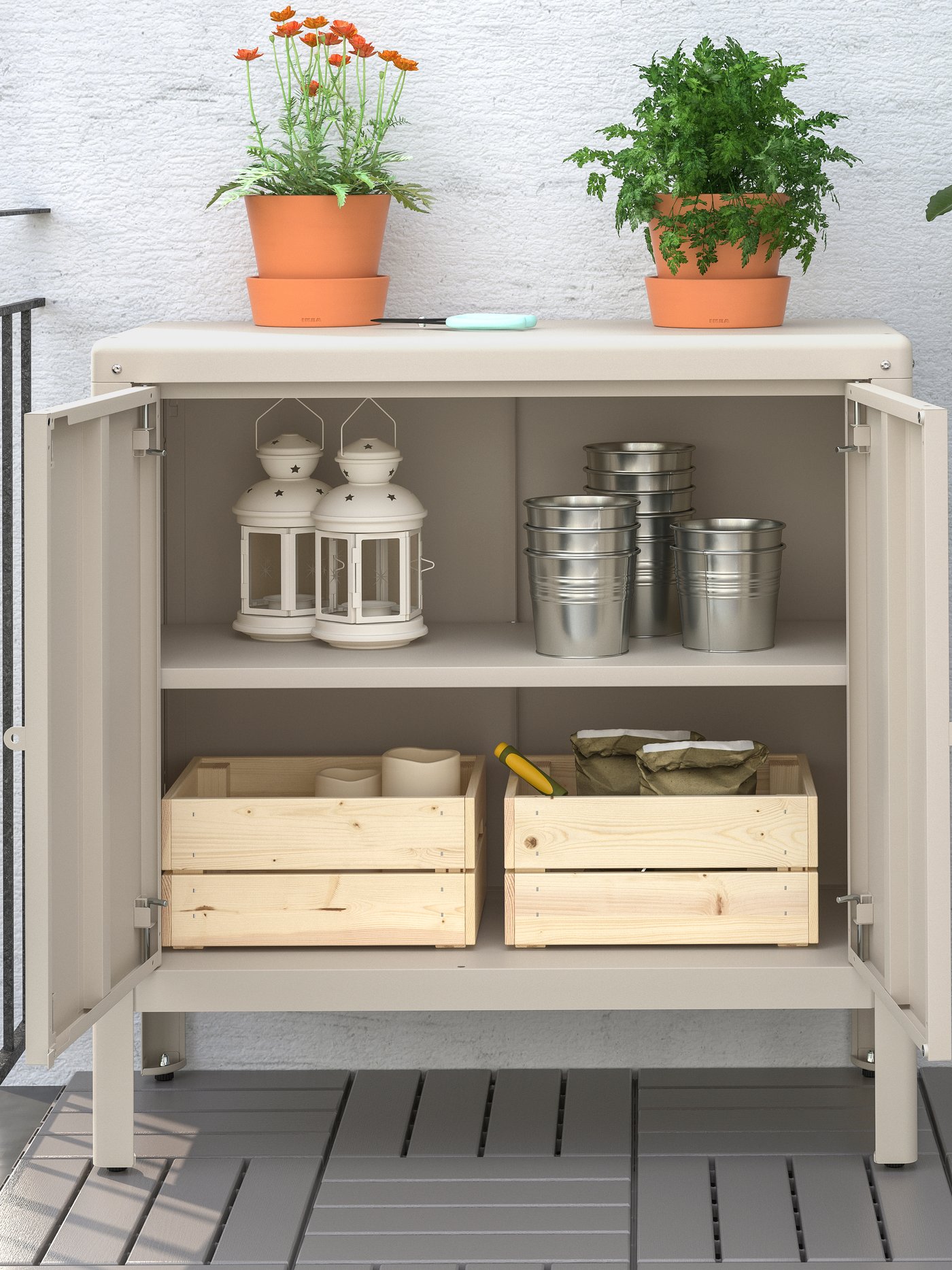 A beige KOLBJÖRN cabinet in/outdoor