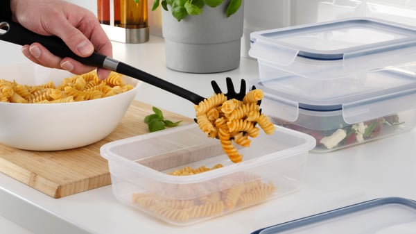 A rectangular/plastic IKEA 365+ food container with lid