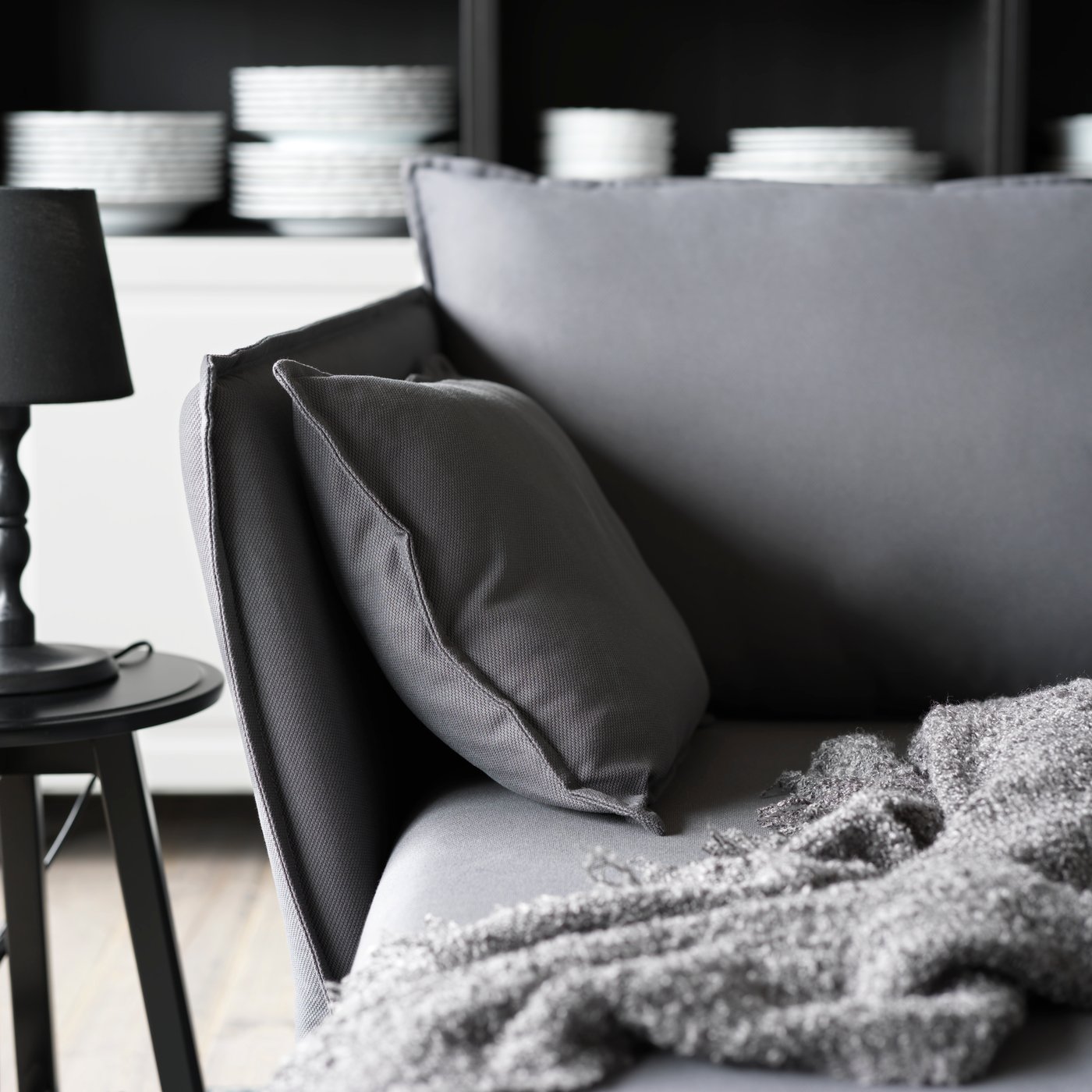 A Hallarp grey BACKSÄLEN 3-seat sofa with chaise longue