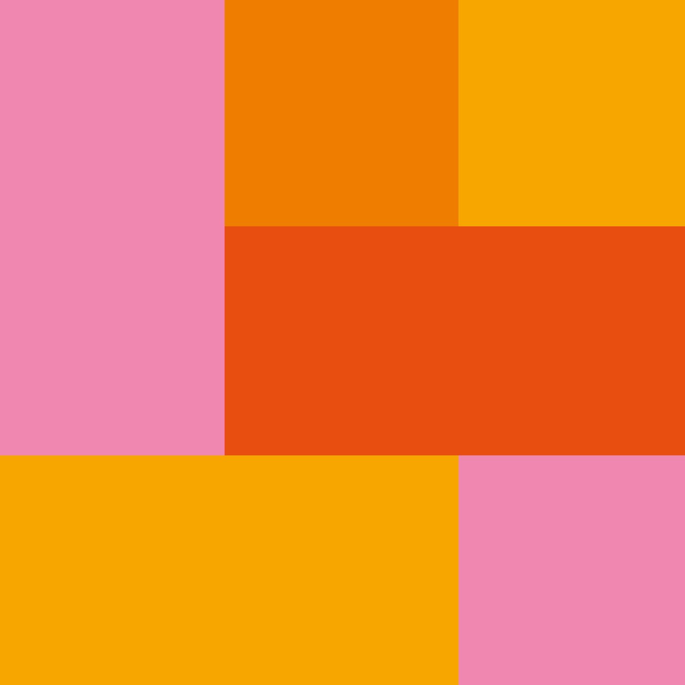 A square made with smaller square and rectangles in pink and orange colours.