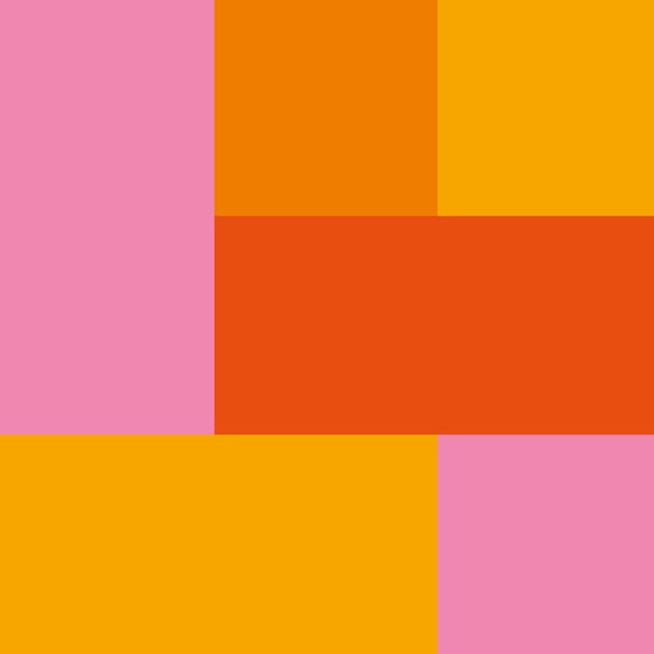 A square made with smaller square and rectangles in pink and orange colours.