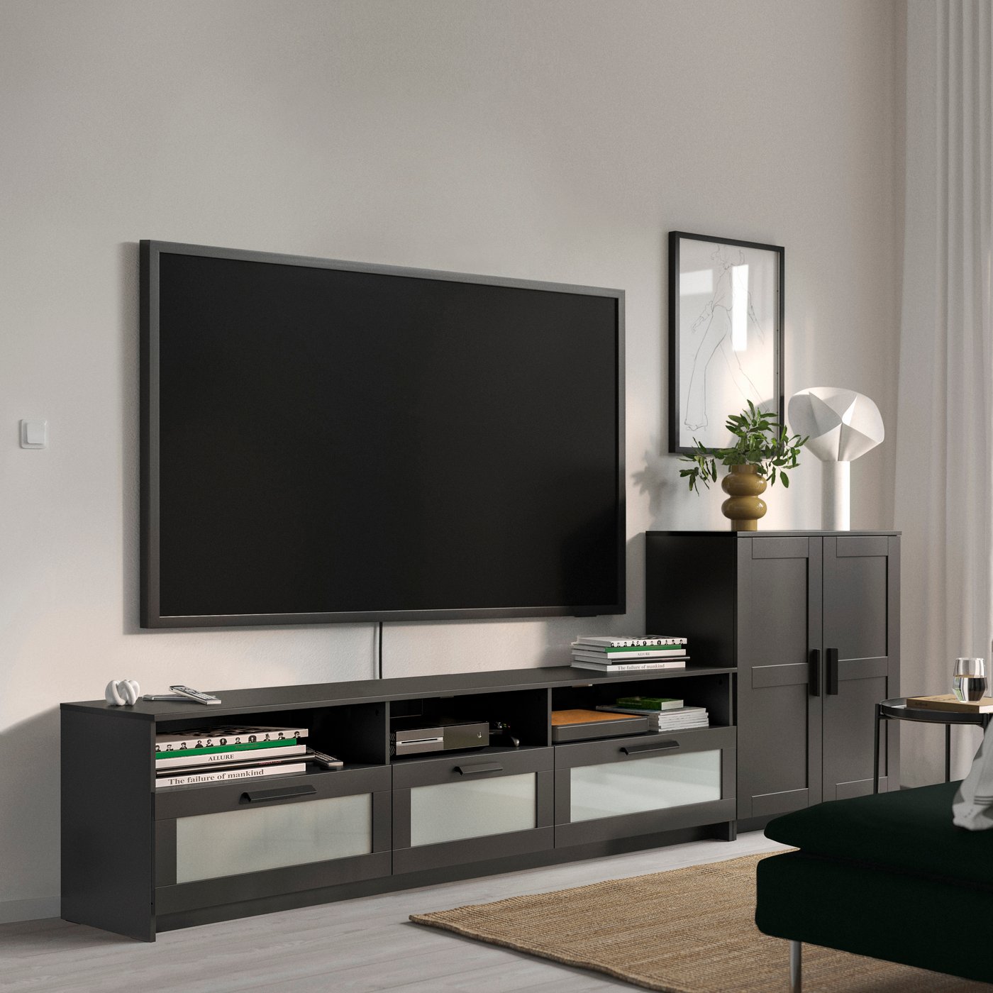 IKEA BRIMNES tv-möbel, kombination, svart, 294x41x95 cm