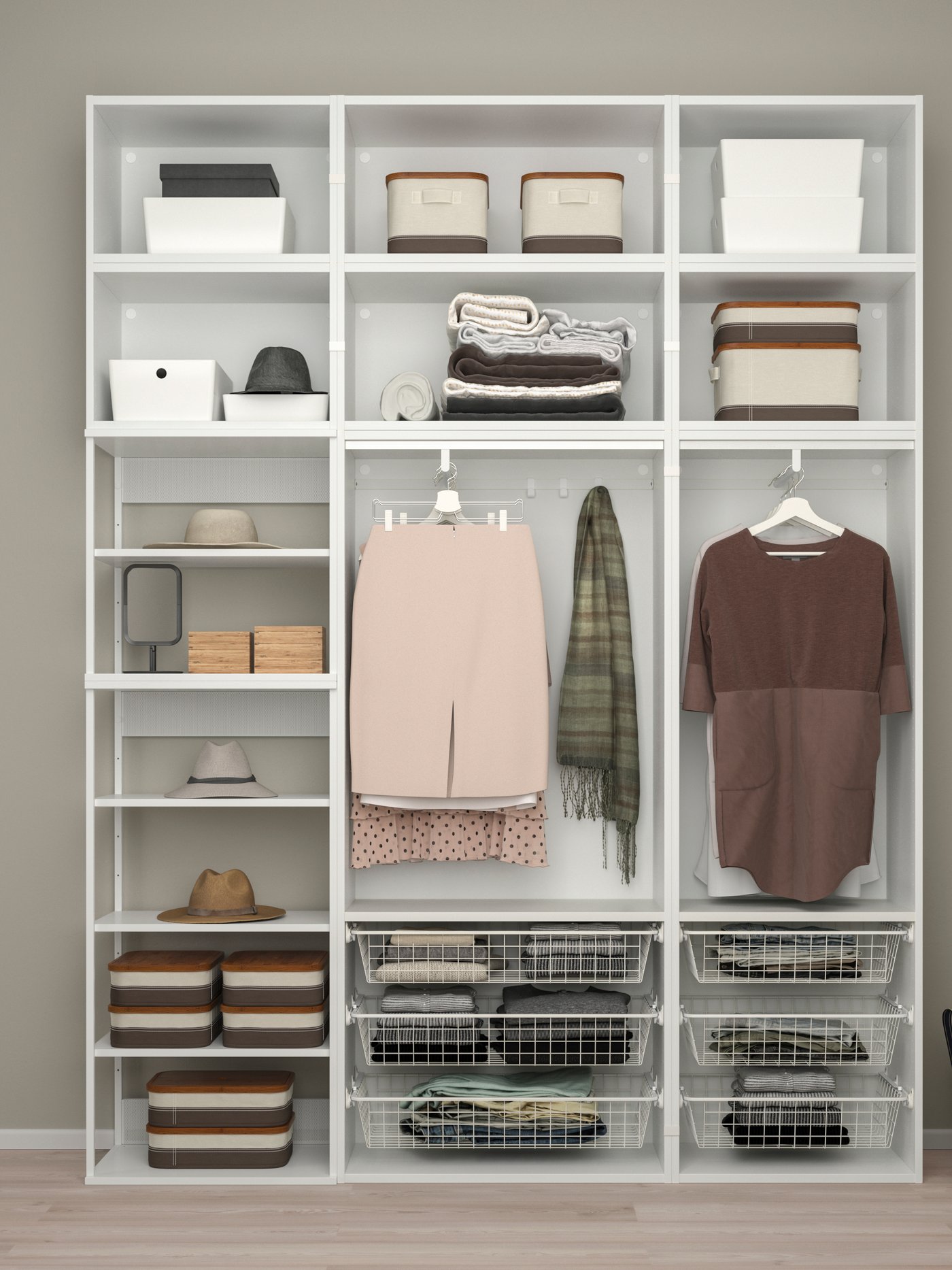 A white/FONNES white PLATSA wardrobe with 11 doors