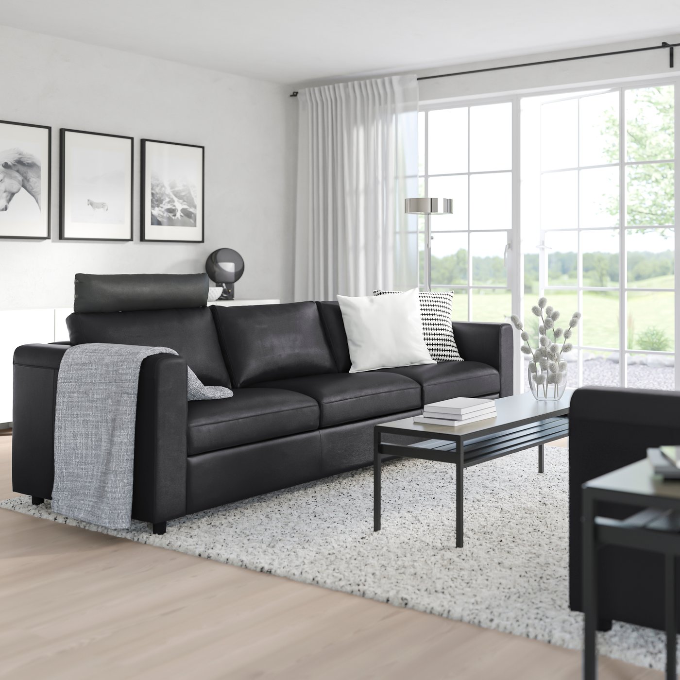 IKEA VIMLE 3-sitssoffa, med nackkudde/grann/bomstad svart