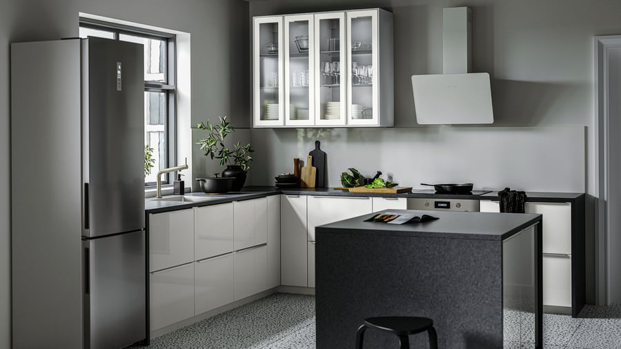 RINGHULT high-gloss light grey kitchen