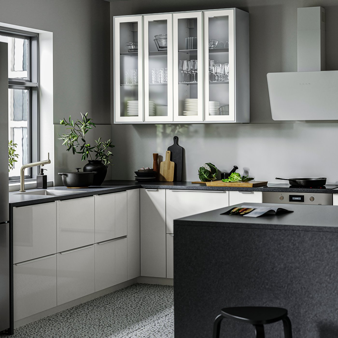 A high-gloss white/laminate SIBBARP custom made wall panel