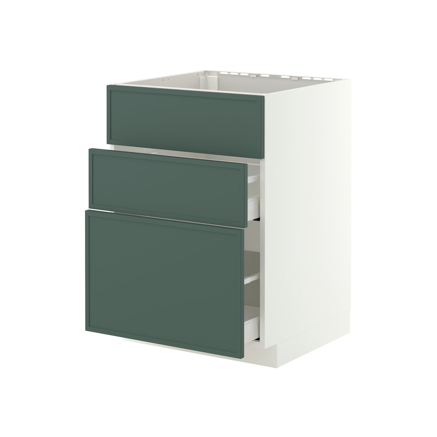 IKEA METOD / MAXIMERA bänkskåp f diskbänk+3 frntr/2 lådor, vit/aspudden mörk grågrön, 60x60 cm