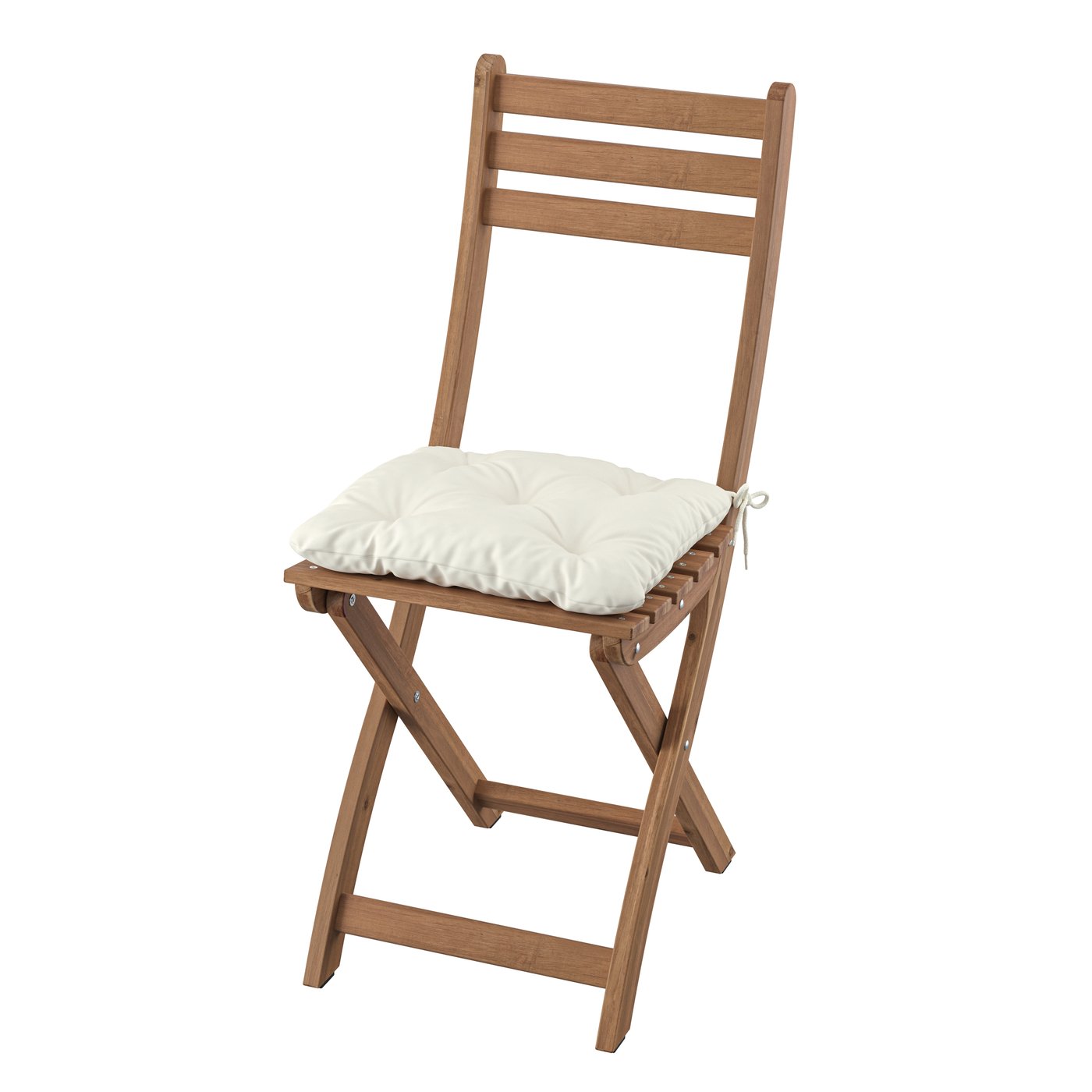 IKEA ASKHOLMEN stol, utomhus, hopfällbar mörkbrun/kuddarna ljust gråbeige