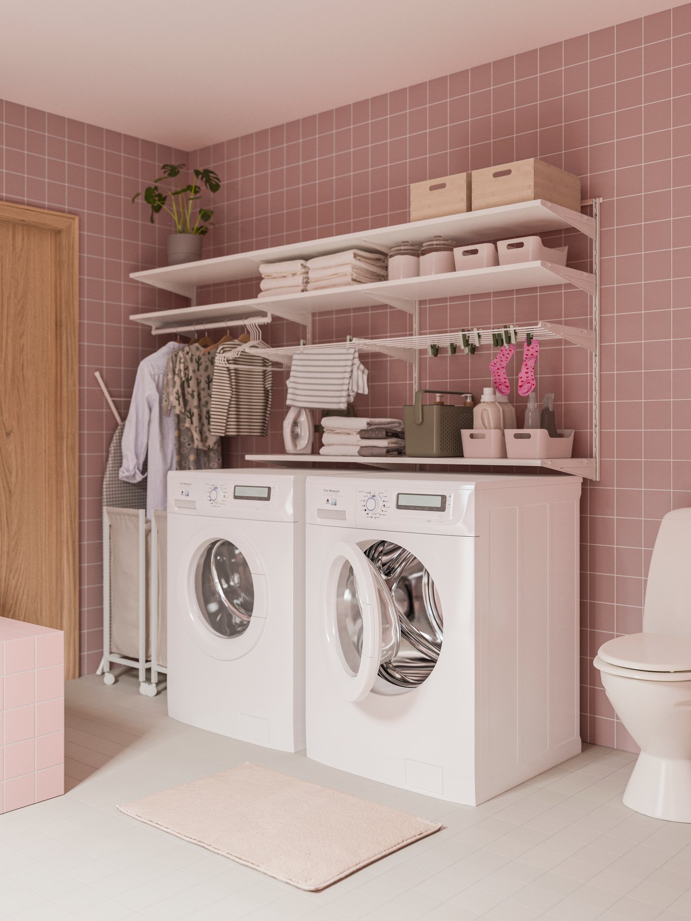 A light pink UPPDATERA box in the bathroom