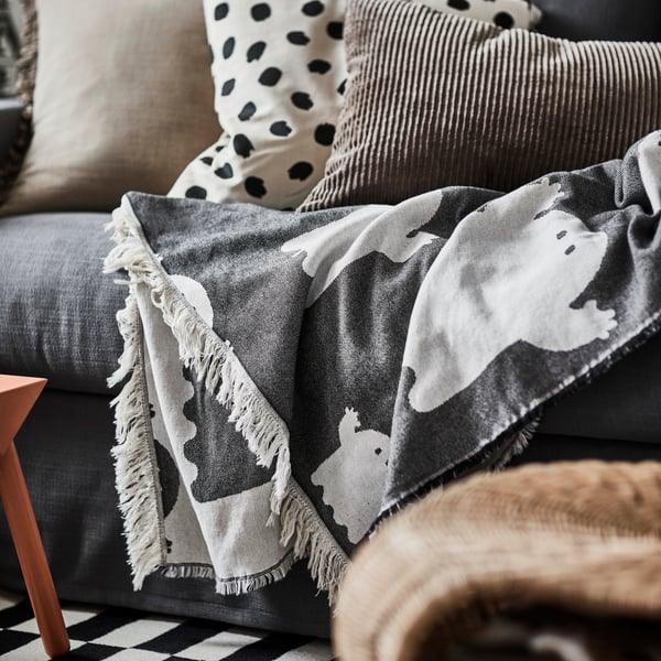 A handmade/striped black/off-white STOCKHOLM rug, flatwoven