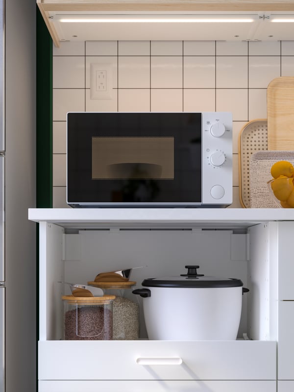 A white TILLREDA microwave oven in the kitchen