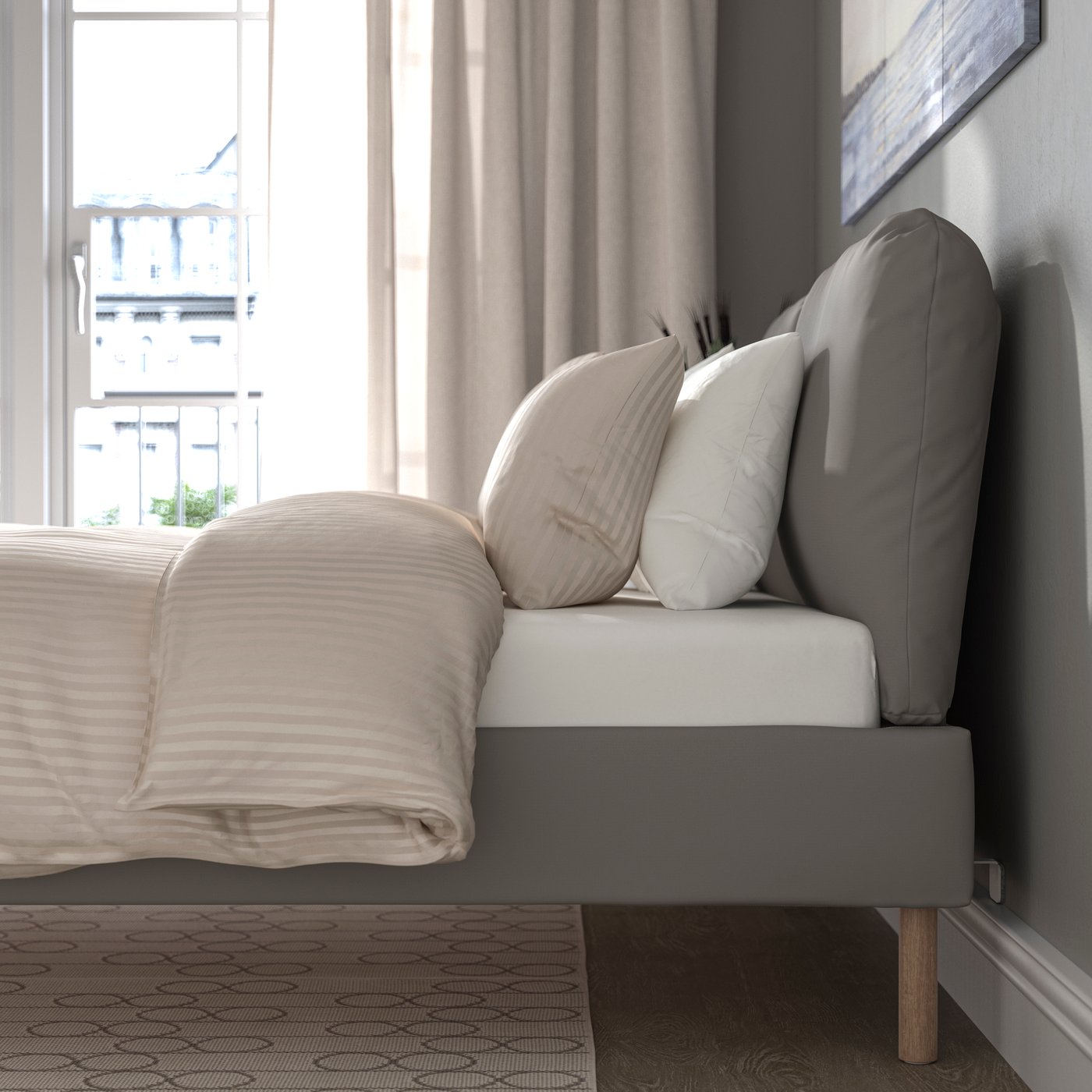 A Diseröd brown SAGESUND upholstered bed frame