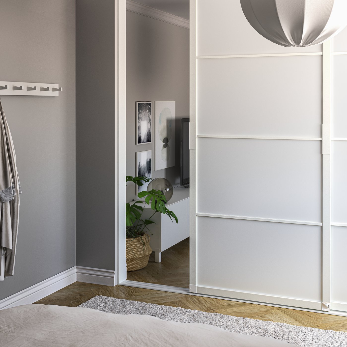 A white/white glass FÄRVIK sliding door combination