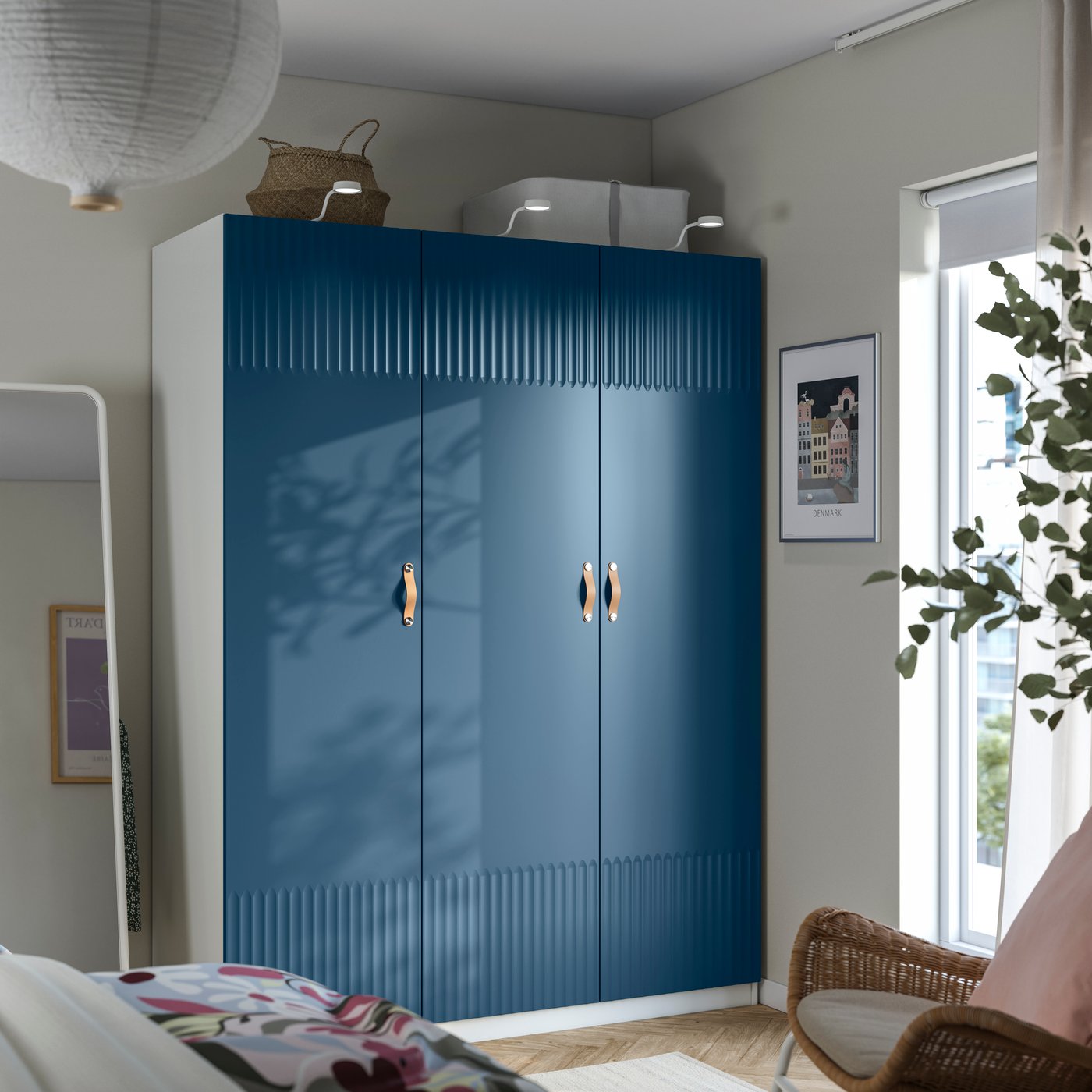 IKEA PAX / FYRUDDEN garderobskombination, vit/blå, 150x60x201 cm