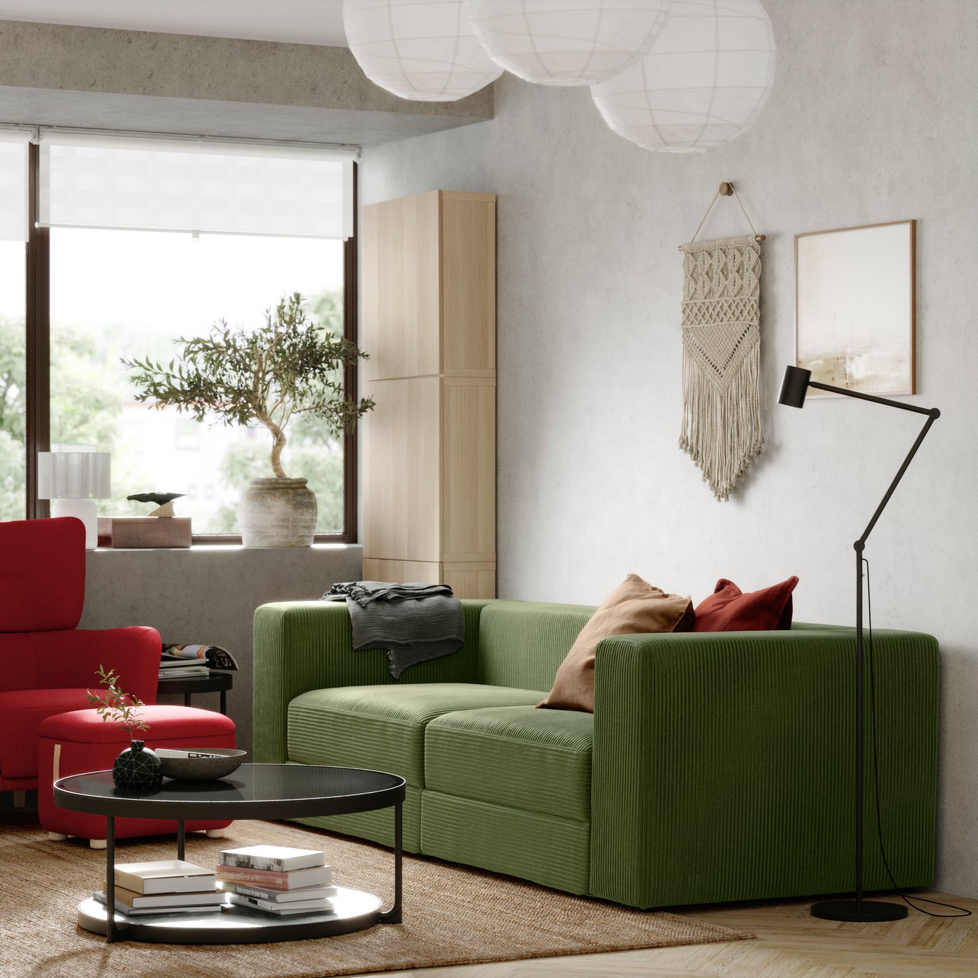 A Samsala dark yellow-green JÄTTEBO 3-seat modular sofa