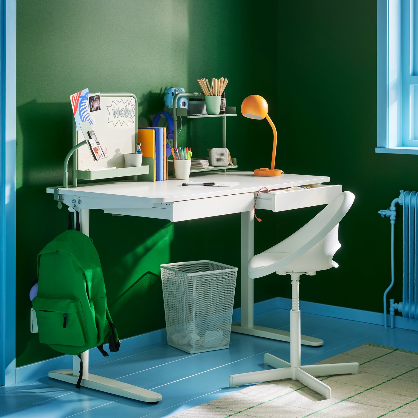 A light grey-green RELATERA book-end in the childrens room