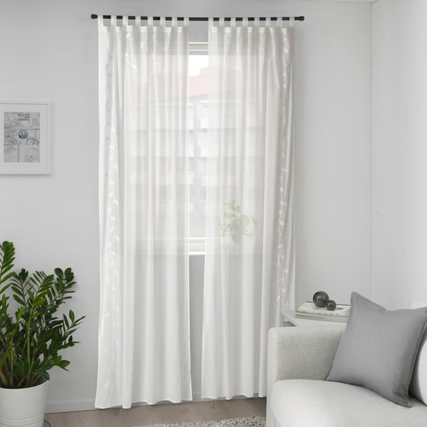 An embroidery leaf/with tab top TULKÖRTSFLY sheer curtains, 1 pair