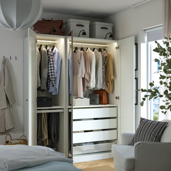A white mirror glass/grey white PAX wardrobe combination