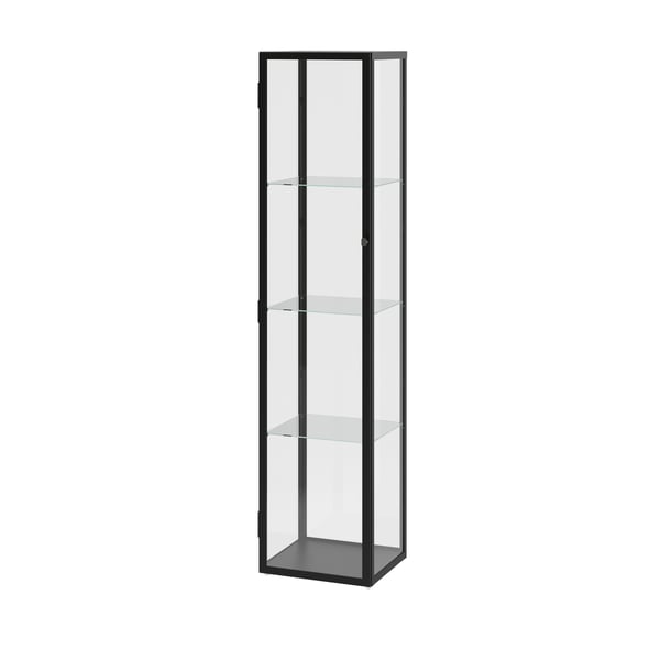 A black BLÅLIDEN glass-door cabinet in the NA