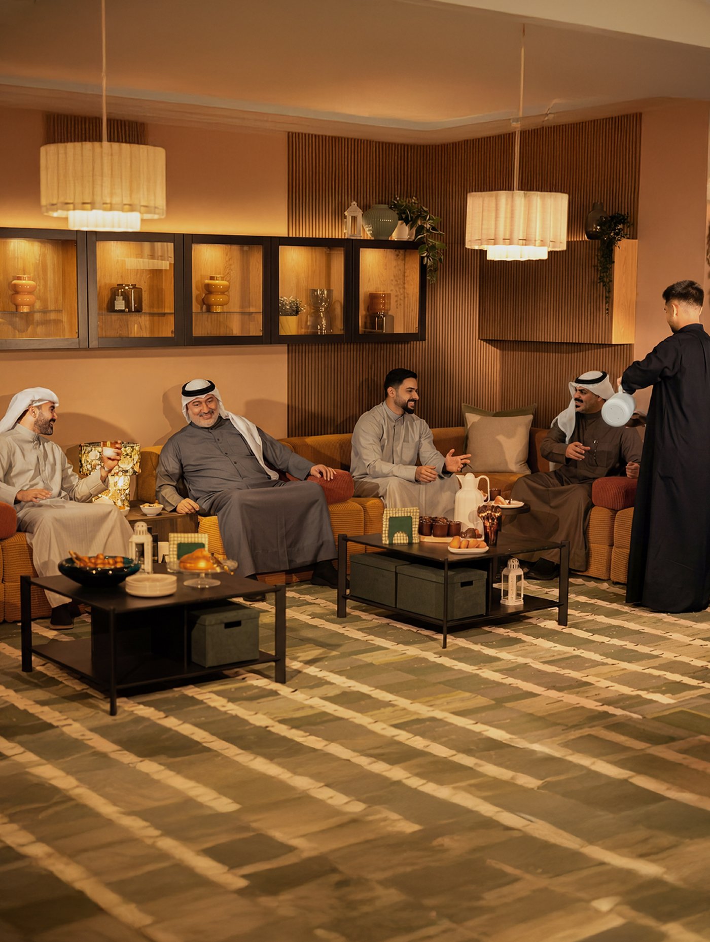 A green/white/black handwoven STOCKHOLM 2025 rug, flatwoven