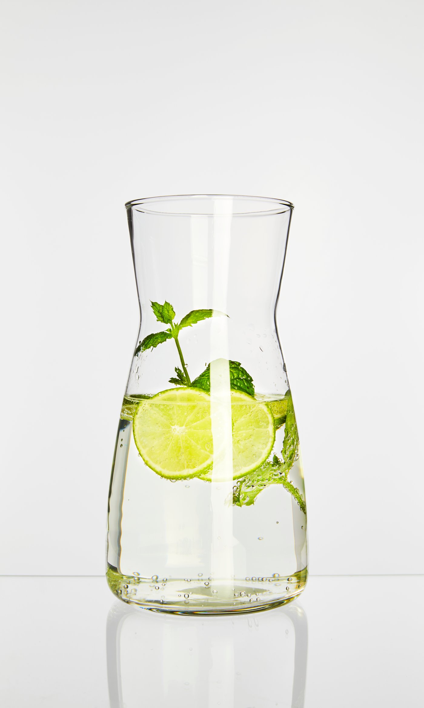 A clear glass KARAFF carafe