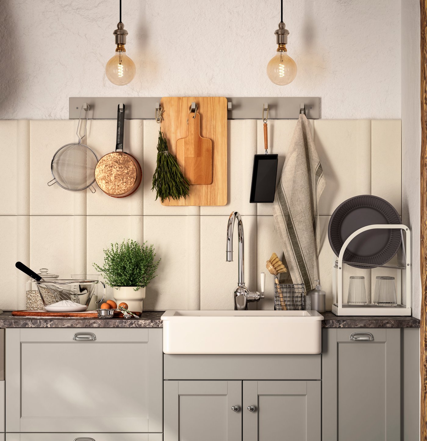 Kuchyně s kuchyňským náčiním