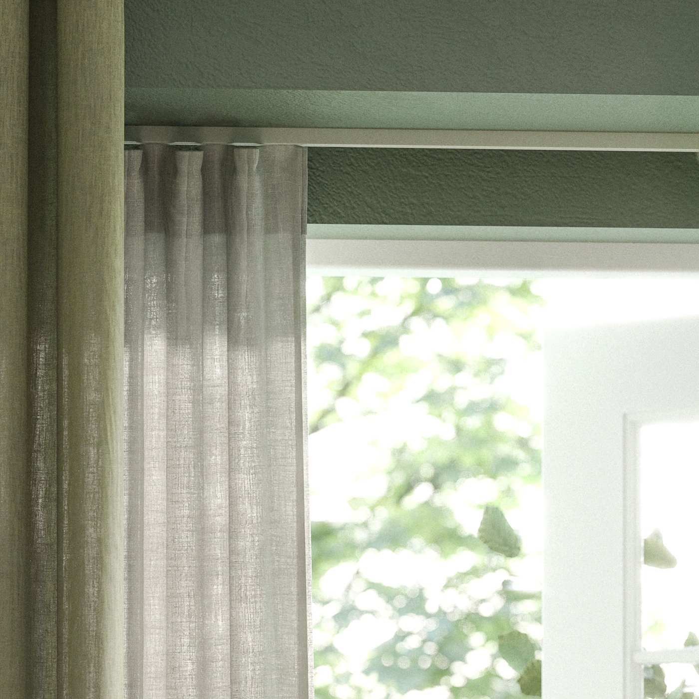 Gardinlösning i grönt med VIDGA skena.