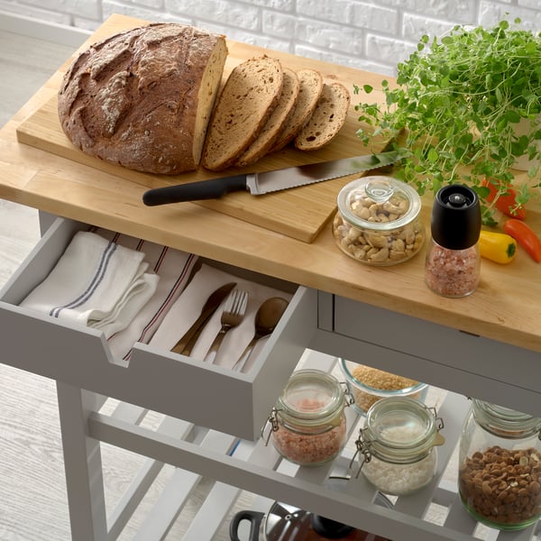 A birch/grey FÖRHÖJA kitchen trolley