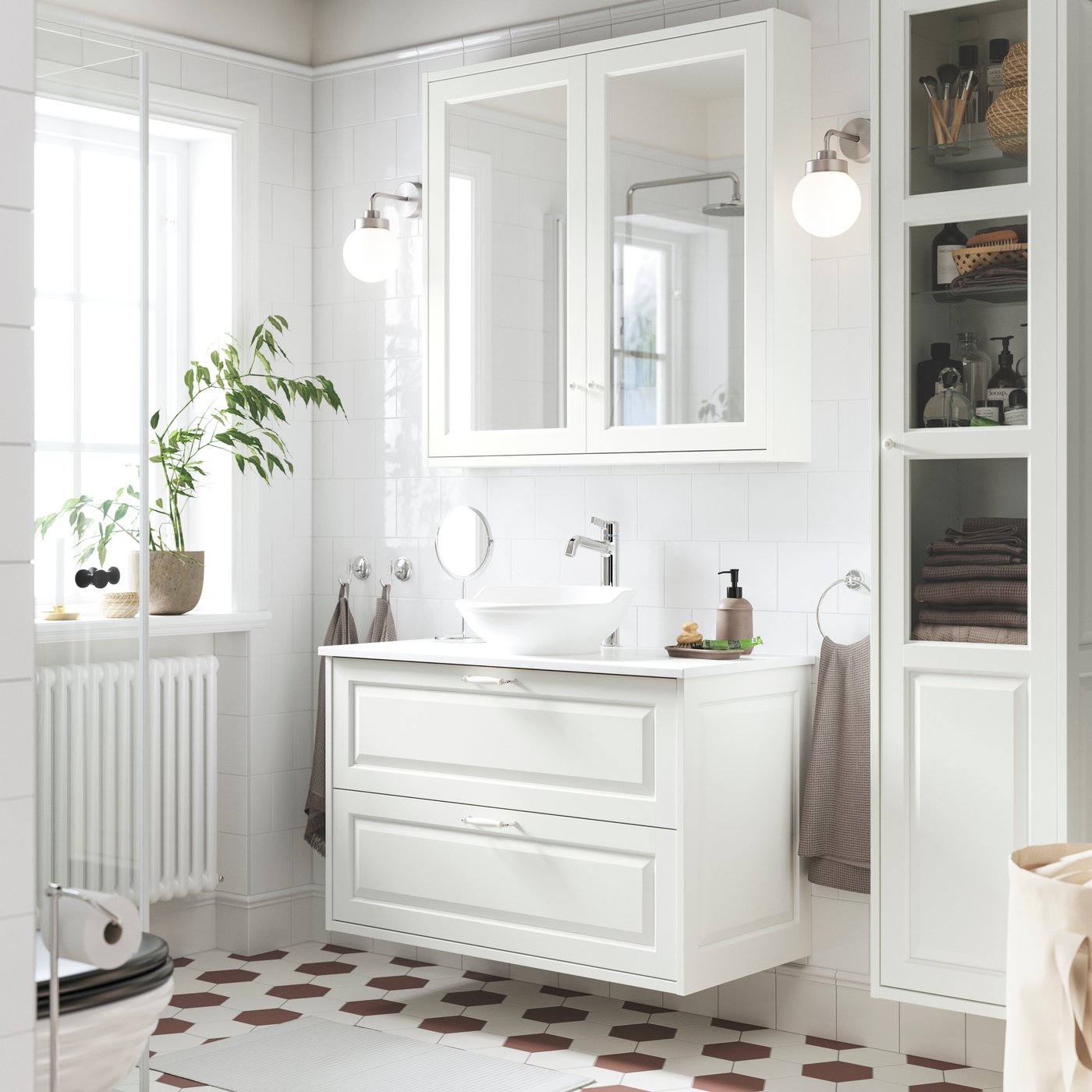 A white/white marble effect TÄNNFORSEN wash-stnd w drawers/wash-basin/tap