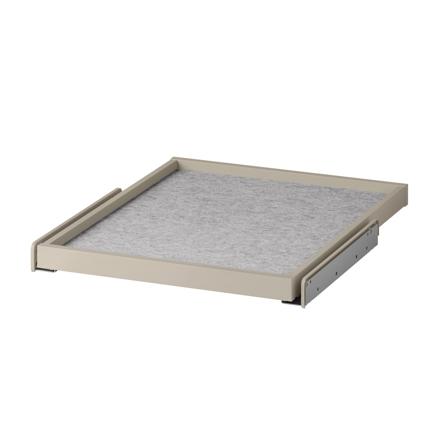 IKEA KOMPLEMENT utdragbart hyllplan med lådmatta, gråbeige/ljusgrå, 50x58 cm