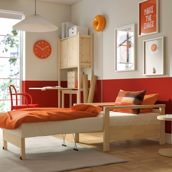 A Naggen beige/pine TORNSBORG armchair-bed