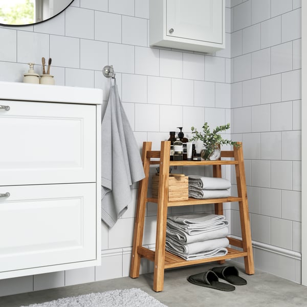 An acacia STOREDAMM shelving unit