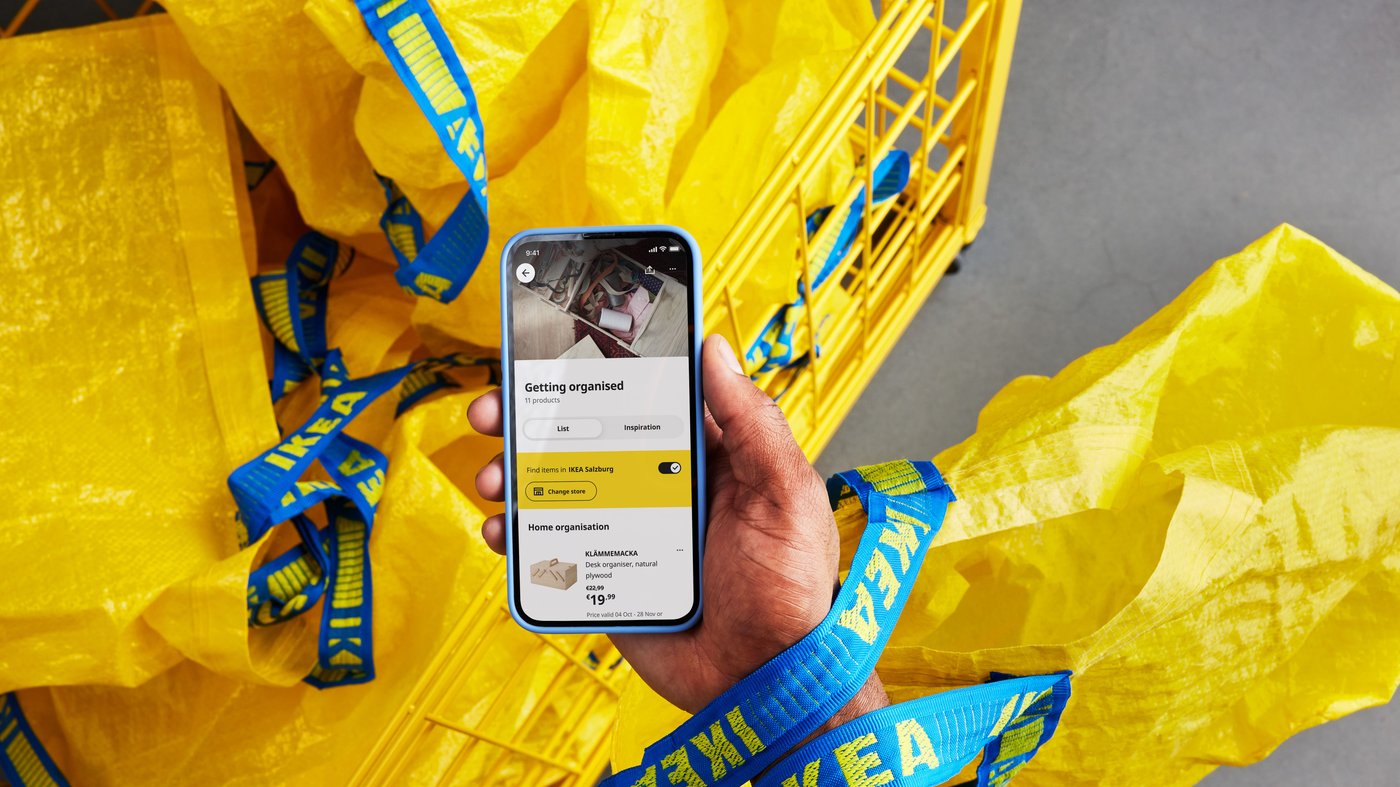 IKEA App und gelbe Shopping Taschen