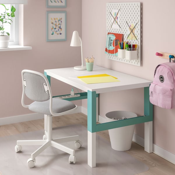 A white/turquoise PÅHL desk