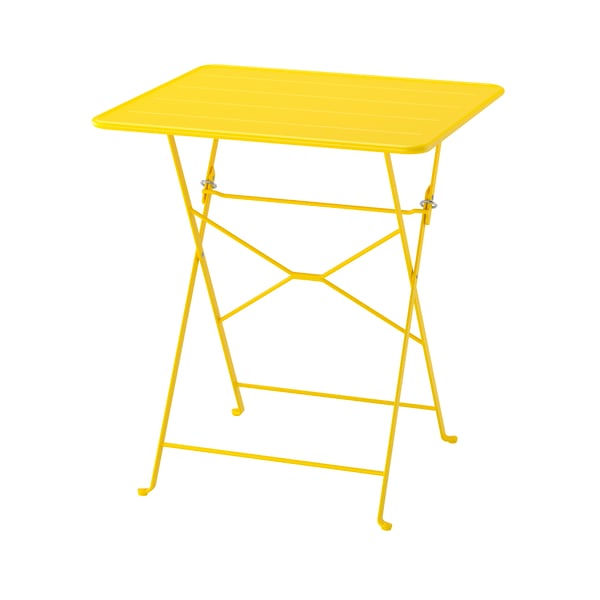 A bright yellow outdoor SUNDSÖ table in the NA