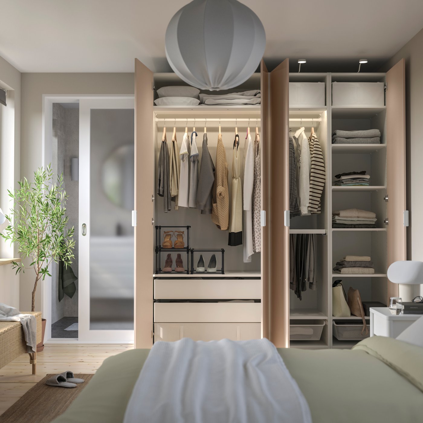 A white/high-gloss light orange FARDAL wardrobe combination