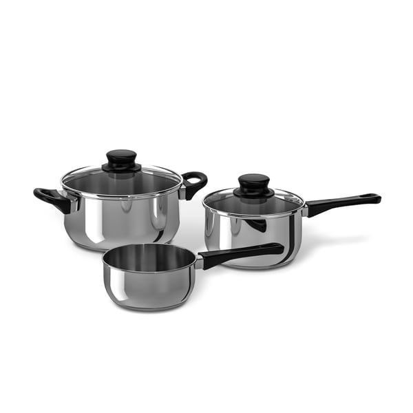 A glass/stainless steel ANNONS 5-piece cookware set in the kitchen