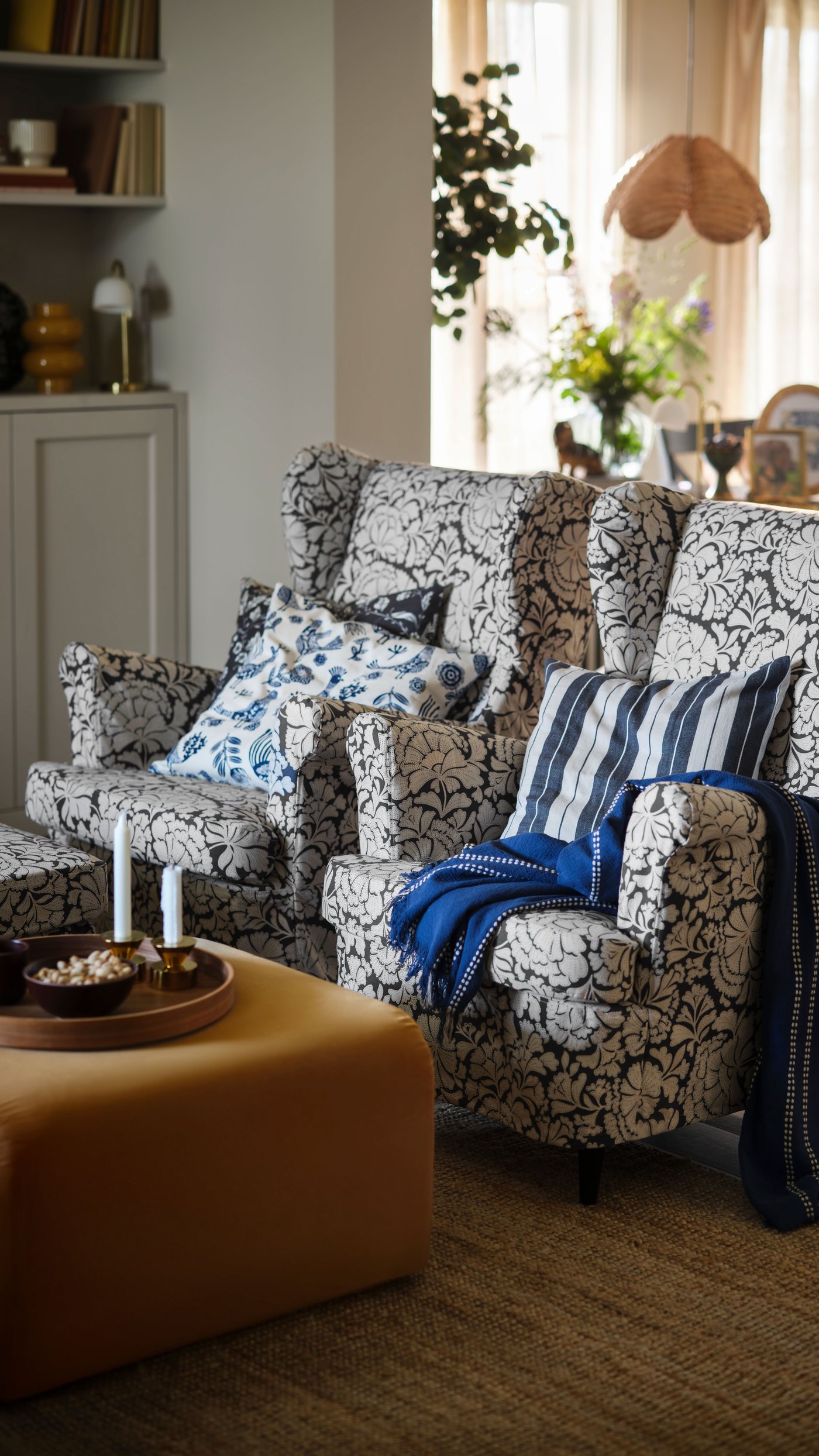 A handmade/rattan SANDKORN pendant lampshade in the living room