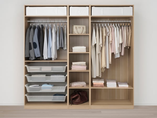 A white stained oak effect/dark grey PAX wardrobe