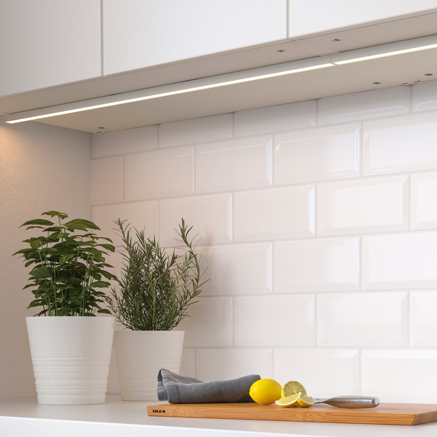 A dimmable white MITTLED LED kitchen worktop lighting strip