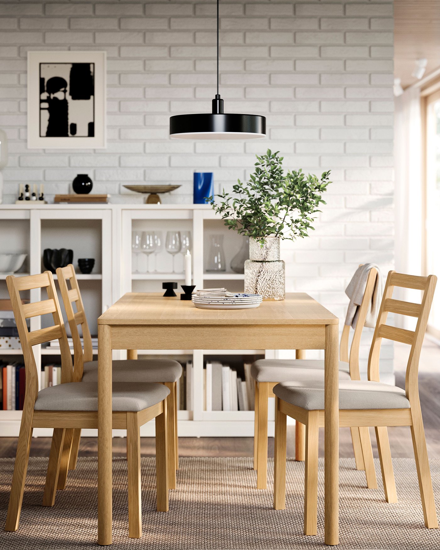 TONSTAD matbord och stolar i ett vardagsrum