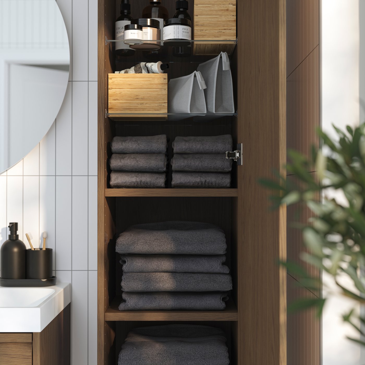 A brown oak effect ÄNGSJÖN high cabinet with door