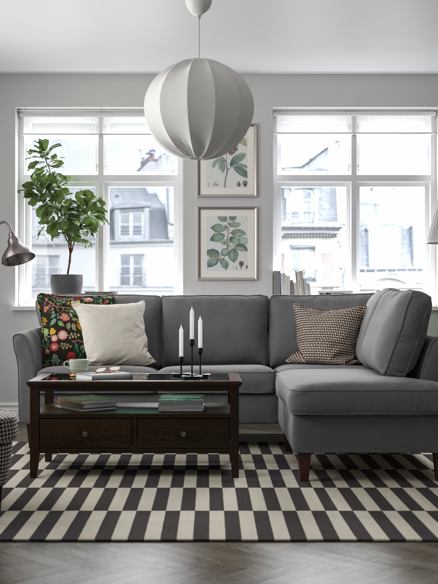 A Hakebo dark grey EKHOLMA corner sofa, 4-seat with open end