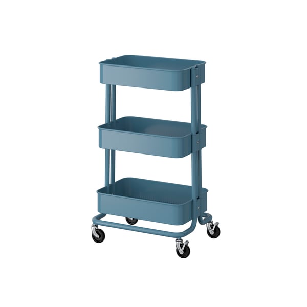 A grey-blue RÅSKOG trolley