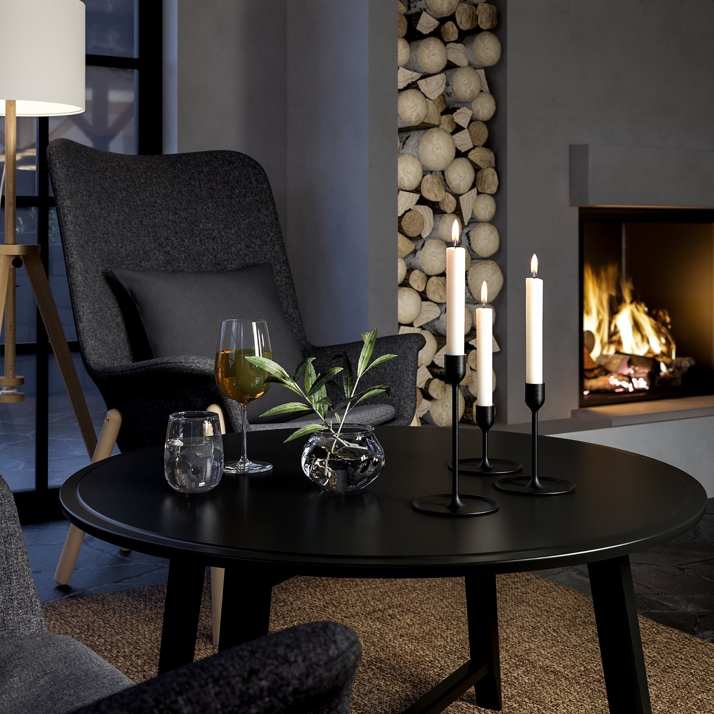 A black FULLTALIG candlestick in the living room